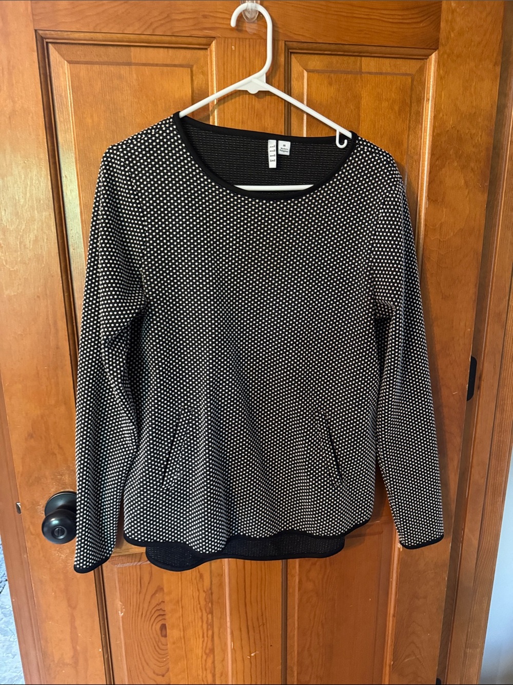 Elle Black and White Microdot Knit Top